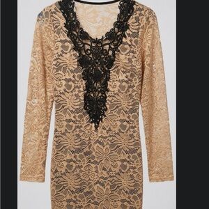 Lace Dress with Black Embellishment